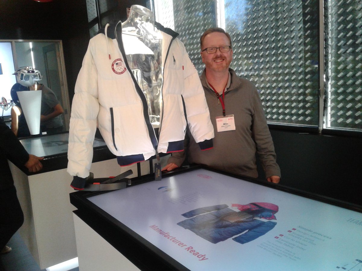 Butler_Tech's tweet photo. Had a Great time yesterday at the #Dupont Silicon Valley Technology Centers Grand Opening. This is our CTO Michael Wagner standing beside the Heated White Parka we helped develop for the #WinterOlympics. #PrintedElectronics #PrintedHeaters https://t.co/oo9gKhrNSC