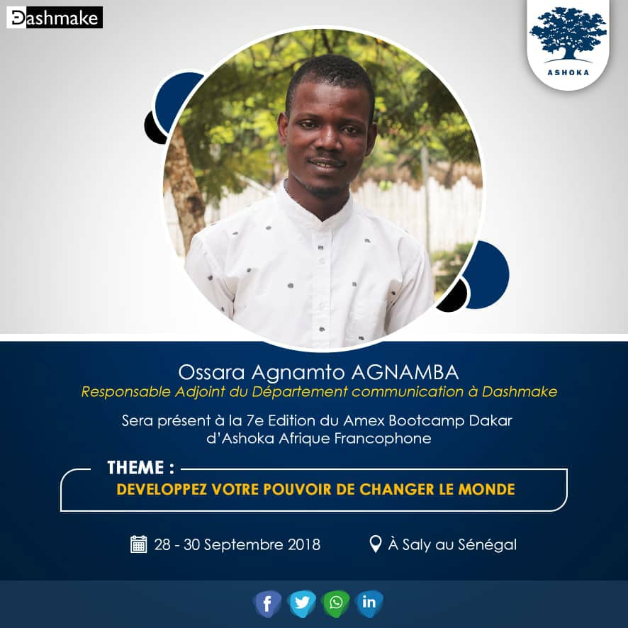 DashmakeStartup's tweet photo. Dashmake will be at the #Bootcamp of social #entrepreneurs organized by @ashokaafriquefrancophone! Our #SOSSystem application will once again be in the spotlight on September 28th, 29th and 30th in the Senegalese capital. #HealthCare #SocialImpact. https://t.co/g59YDSQIVL