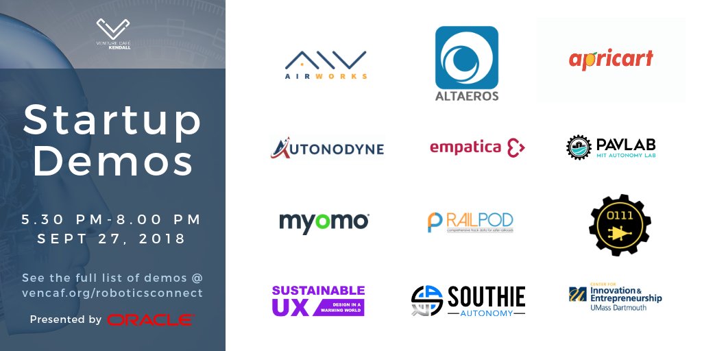 My_InnoStudio's tweet photo. A shout out to our amazing #robotics &amp; #ArtificialIntelligence startups showcasing their  products at #RoboticsConnect tomorrow! Come check out the future (literally?) 🤖⚙️

@AirWorksUS @SouthieAutonomy @empatica @alterosinc @ApriCart1 @myomoinc @pillohealth @collabots https://t.co/W1wqLKeqJh