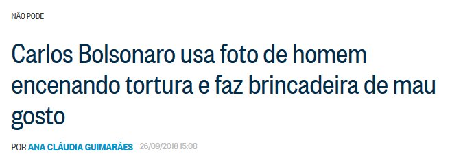 MBLivre's tweet photo. .@CarlosBolsonaro tirou sarro de um militante do #EleNão que fez essa foto horripilante acusando Jair de ser torturador. A imprensa e políticos esquerdistas estão disparando Fake News acusando Carlos de apologia a tortura. É muito escrotidão dessa gente. https://t.co/WaUfnEbaj3