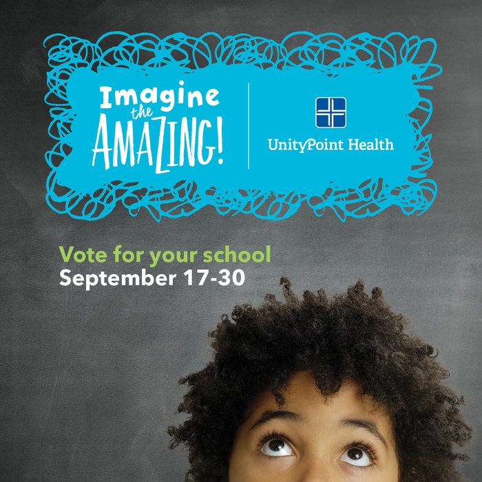 FCCUSD265's tweet photo. Have you voted for #FCES yet in the UnityPoint #ImagineTheAmazing contest? Vote as many times as you want between now and Sept. 30th! https://t.co/ipeS7QchHY https://t.co/VO1asyiJhZ