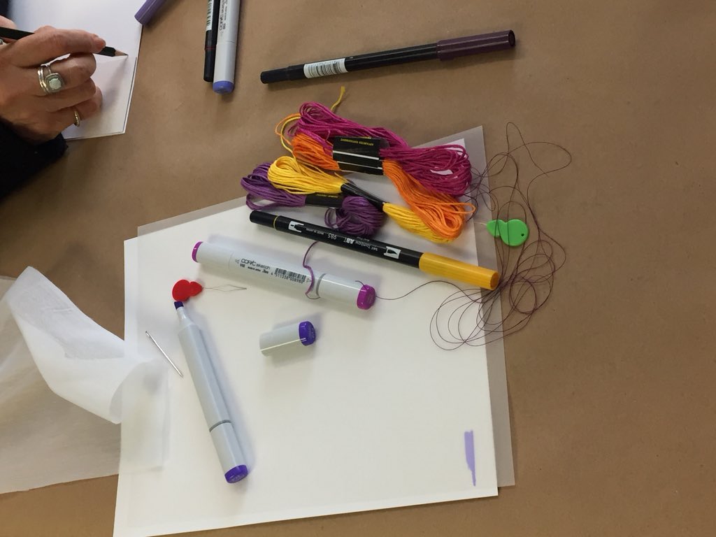 RukiRavikumar's tweet photo. Carole Baijings leads a #DesignByHand workshop on #color @cooperhewitt inspired by their @maharam darning sampler textile project. Their process story is also on display in the #ProcessLab #cheducation. Only a few spots left in tomorrow’s workshops on #form and #material ! https://t.co/OOwZnNKPk2