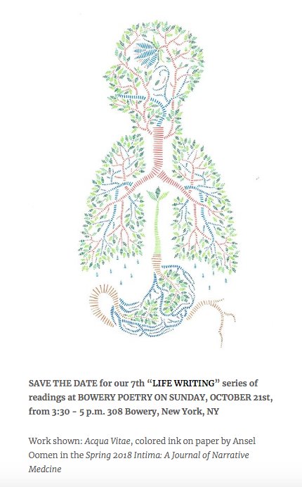 rocketgirlmd's tweet photo. Live #narrativemed event: "Life Writing" Sun 10/21 @bowerypoetry
(a reading of stories, field notes, poetry &amp; creative non-fiction from Intima: A Journal of Narrative Medicine) 👏🏽 https://t.co/ltImpen8BE #medtwitter https://t.co/DLDoO8FN86
