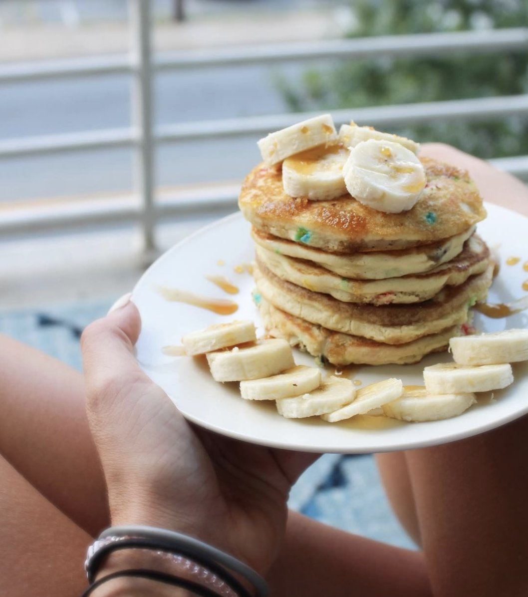 cloister_honey's tweet photo. There's no better way to celebrate #NationalPancakeDay than with @hungryjackfoods Gluten free @hungryjackfoods funfetti pancake mix, bananas, topped with #cloisterhoney . Shout out to our girl Sweet N' Logan on Instagram for crafting this awesome combo! https://t.co/FhggFKXjNZ