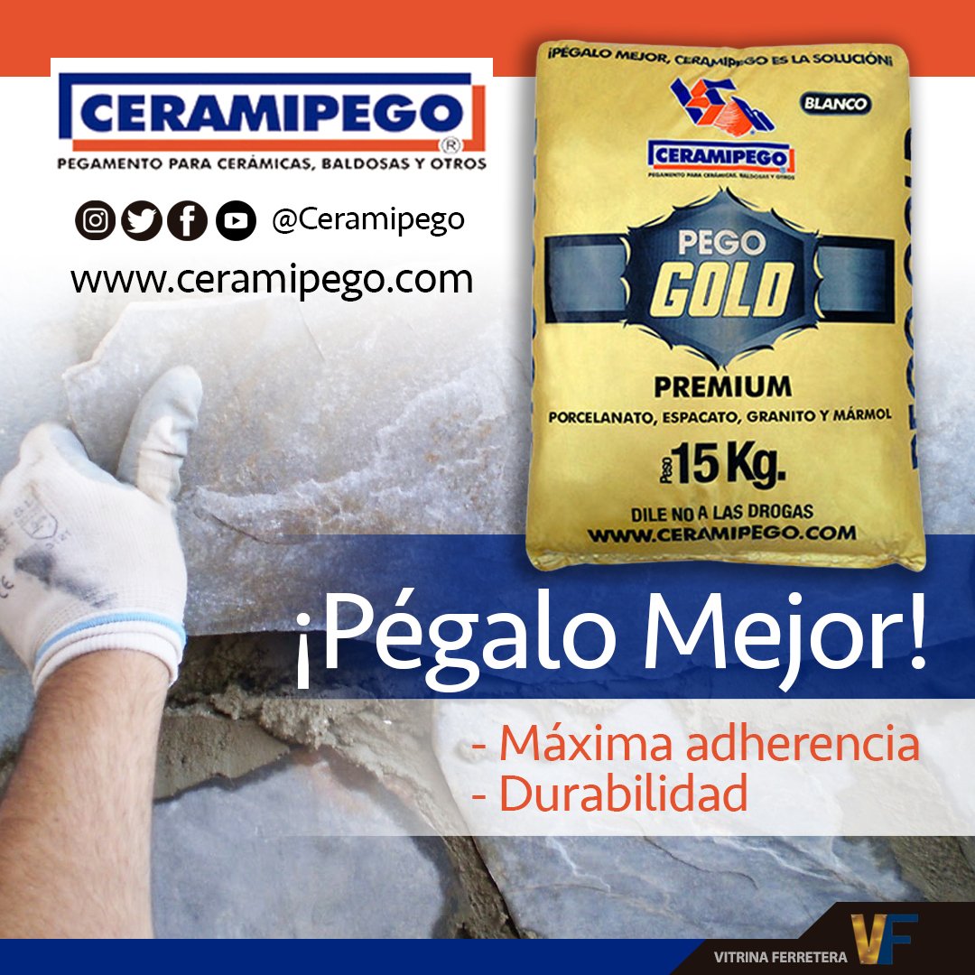 Vitrina_Ferre's tweet photo. El #PegoGold de @Ceramipego te ofrecemejor adherencia y durabilidad, para instalar #piedra #espacato #marmol #granito o #porcelanato, con calidad PREMIUM. https://t.co/d5PyvApkOr
#VitrinaFerretera #directorionacionalferretero #venezuela #construccion #ferreterias https://t.co/z5mmezBFuv