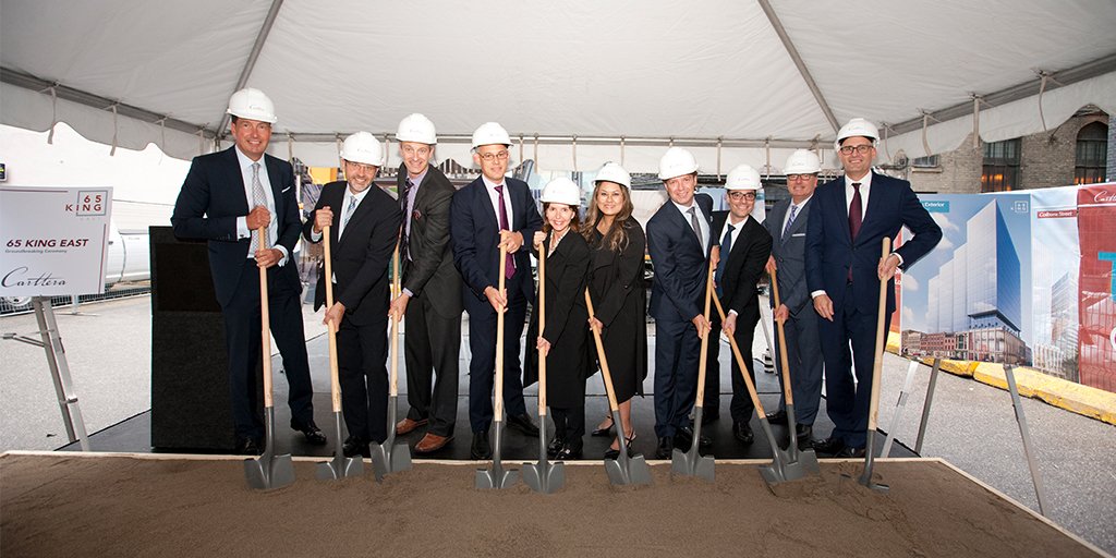 cbreCanada's tweet photo. Yesterday, the #Carttera team broke ground on the 65 King East project in downtown #Toronto. Once complete, the building will be outfitted with over 18,000 sq. ft. of private outdoor terrace space across eight floors. https://t.co/WF5BupeUBz