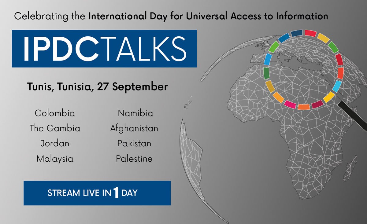 UNESCO's tweet image. There are nine #IPDCtalks happening globally to celebrate the International Day for Universal #AccesstoInfo!

Can’t get to one?

You can stream the global event LIVE via @AljazeeraDoc in 1⃣ day!

ℹ en.unesco.org/ipdc-talks-2018