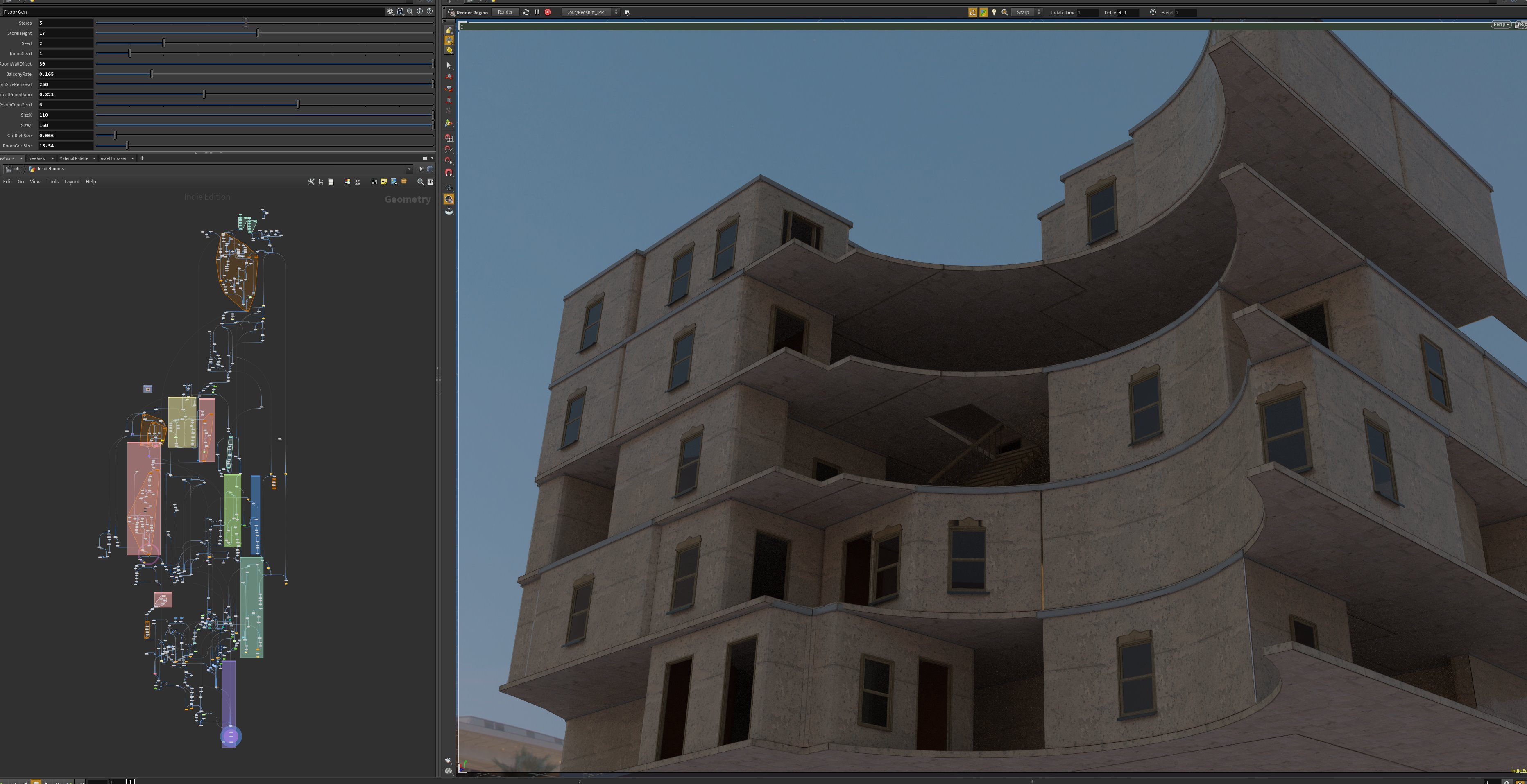 Santeri Oksanen on Twitter: "My #Houdini building generator now allow more  customizable shapes, random yaw stairways, point sprayed window-locations.  #Procedural #Redshift #Quixel #Megascans #Poliigon HDR. WIP still bugs to  beat/details to add.