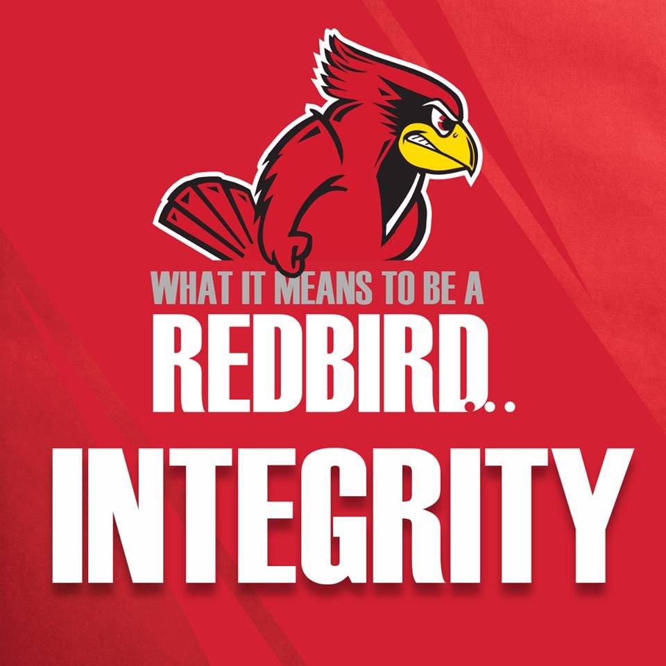 Redbird_Life's tweet photo. It’s What it Means to be a Redbird Wednesday! Since today is also #ISUCharacter Day, we chose Integrity as this week’s theme. We encourage our Redbirds to display integrity in everything they do. #YourRedbirdLife https://t.co/PVBkvgRadE