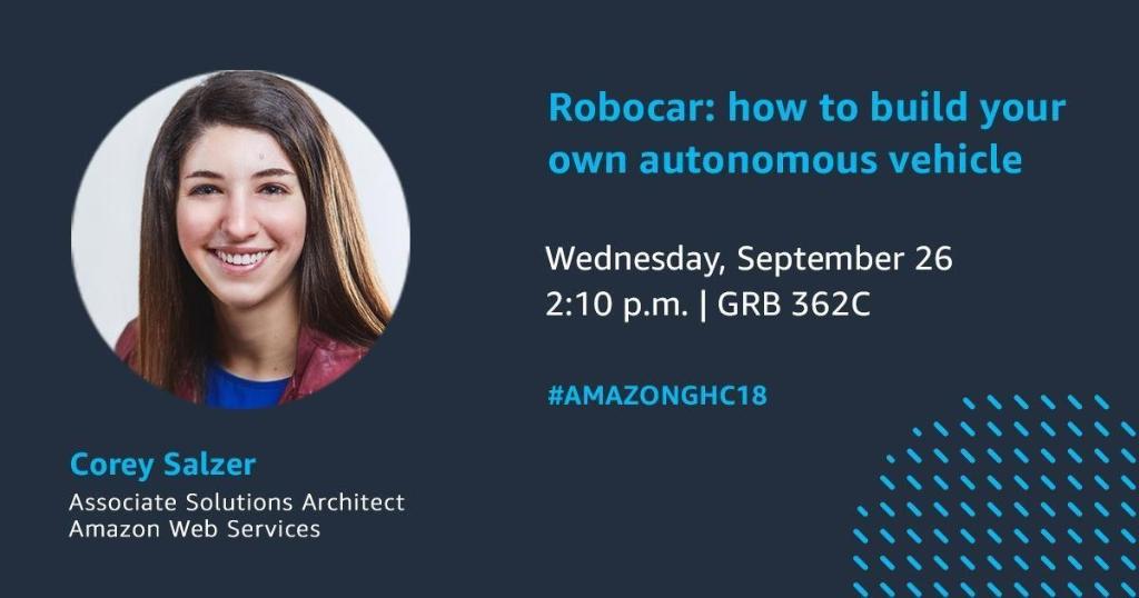 amazonnews's tweet photo. Interested in integrating IoT and AI into software engineering projects? Corey shows attendees of #AmazonGHC18 how she built an autonomous car leveraging supervised deep learning in the cloud to make real-time driving decisions and a front end to interact with the car. https://t.co/79R7IF6REH