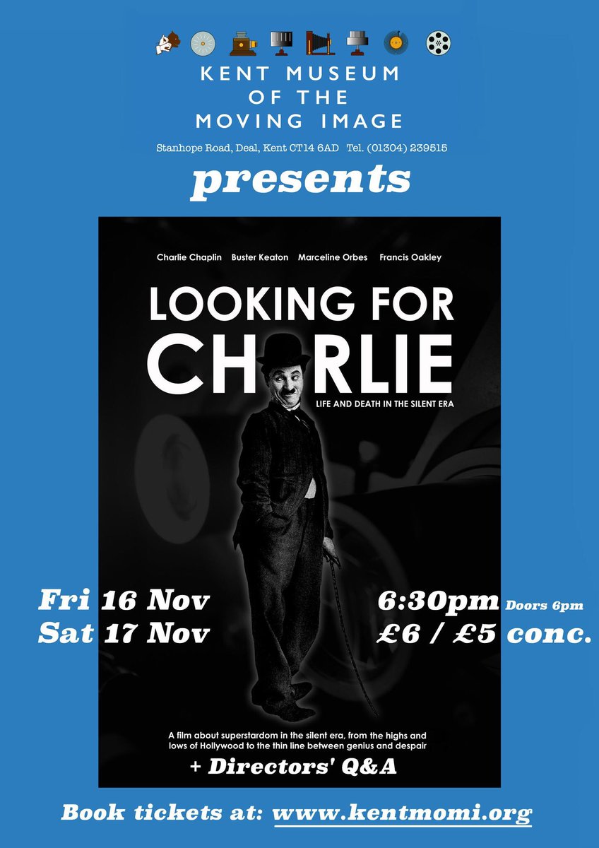 ThatHistorian's tweet photo. We are super excited to announce a pair of screenings of #LOOKINGforCHARLIE at the @Kent_MOMI. We’ll be attending to answer all your questions about Charlie Chaplin, Buster Keaton and the silent era. Bowler hats recommended but not necessary. Please RT, film history fans! https://t.co/F6uw96e8gg