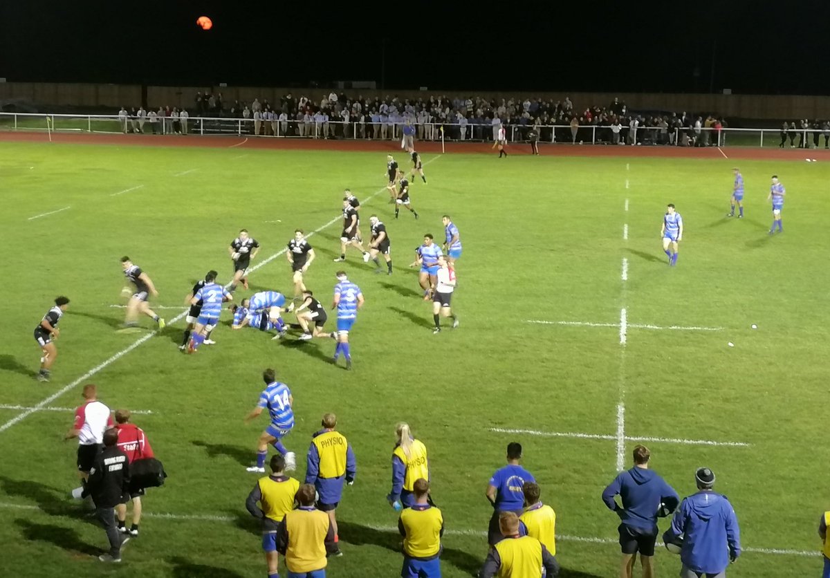 TeamBath's tweet photo. 📸 Red moon rising over the #BlueAndGold of @UOBathRugby as they seek to come from behind against @northumbriamru in #BUCSSuperRugby #BATNOR https://t.co/m0stQZNtVb