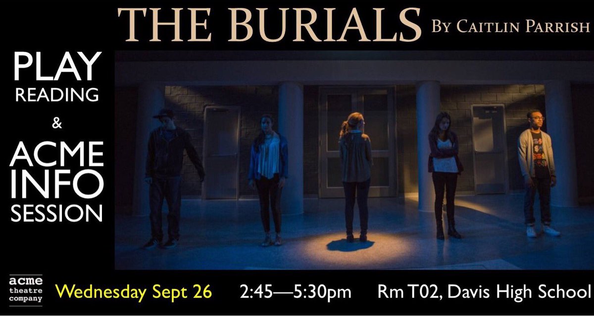 ACMEtheatre's tweet photo. Want to help choose our Winter show and have some acting fun? Come to room T02 at 2:45 today for a play reading of “The Burials”! Snacks provided! (Don’t worry if you have to come late- we’d love to have you) :) https://t.co/qBQGEbsjpc