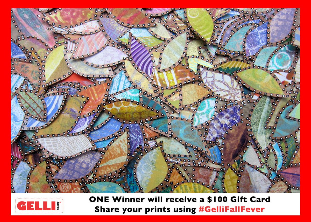 GelliArts's tweet photo. It's the last week to share your prints using #GelliFallFever to be entered to win a $100 Gelli Arts® Gift Card! Drawing 9/30/18. One entry/person. ONE winner randomly selected and notified via social media. #GelliArts #GelliPlate #Printmaking #Monoprinting #AddictedToGelli https://t.co/uZAKcPgV3J