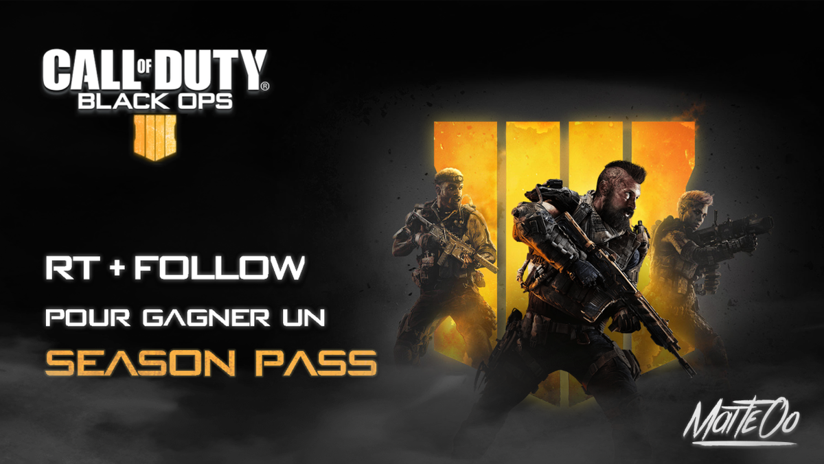 MatTeOo_PWL's tweet photo. #CONCOURS  🎁

GAGNE TON SEASON PASS #BO4 🔫

1️⃣ Follow @MatTeOo_PWL

2️⃣ #RT le tweet 🔁

3️⃣ Partage le à tes amis

Tirage au sort le 12.10.2018 🍀 https://t.co/gDR7QVraFQ