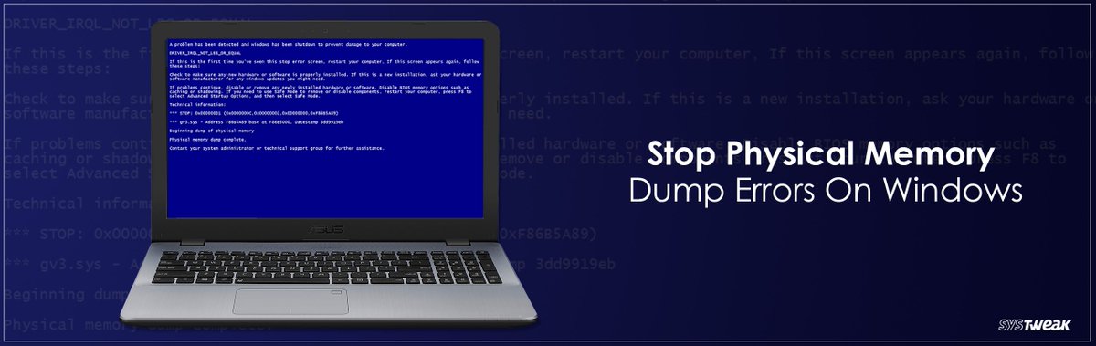 systweak's tweet photo. How To Prevent “Physical Memory Dump” Errors On Windows PCs? https://t.co/1W7oqSc96P #HowTo #TechTips #PhysicalMemoryDump #Windows10 #PC #Hardware #Software #Registry #RegCleanPro https://t.co/WXOzcQlNTY