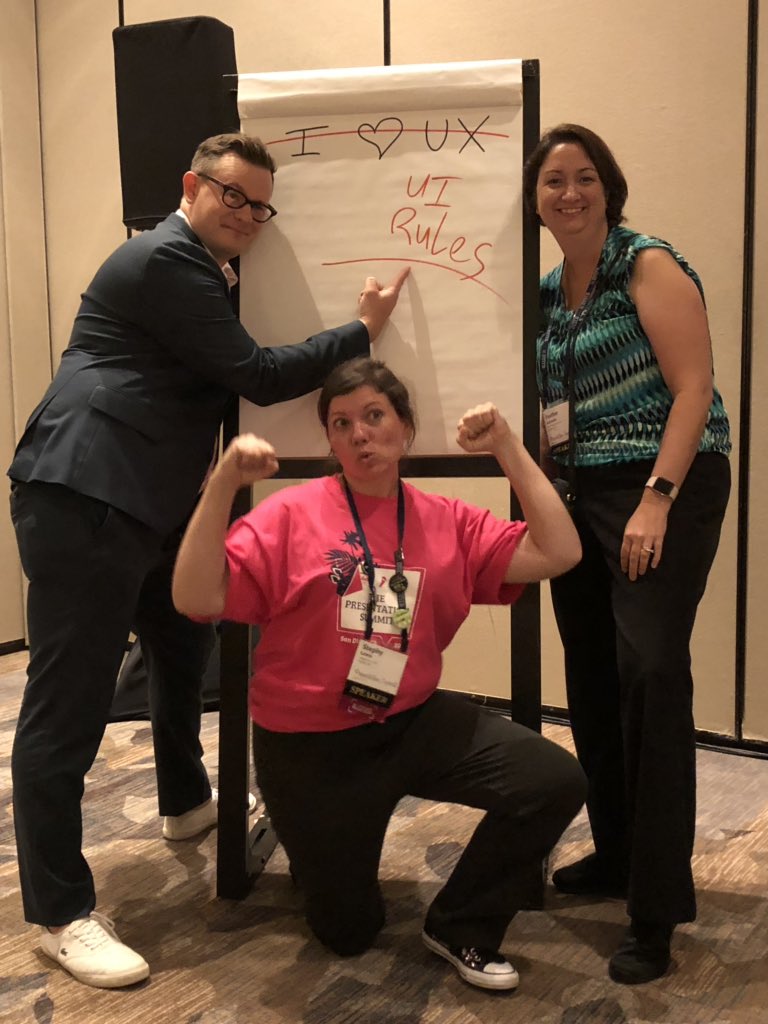 stephyhogan's tweet photo. Presentation UX/UI instructors in the house! Elevating presentations. @HeatherAckmann @SynapsisCreativ #presum18 https://t.co/tvgjClP9oF