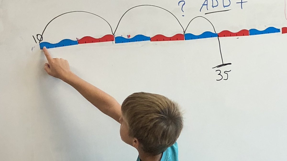 I love this number line made out of magnetic border. What a great visual for the students while skip counting!  <a href="/mathmisd/">MISD Math Department</a> @nealcheetahs #2ndgrade