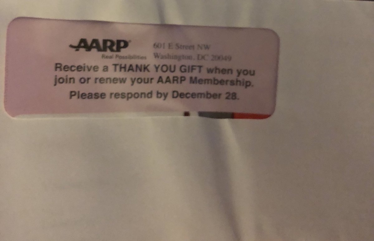 adnama1985's tweet photo. C will hit the big 3-7 tomorrow and look what came in the mail today! 🤣🤣🤣🤣 I may/may not have had fun with this. #AARPMember https://t.co/VR7wmGpEcg