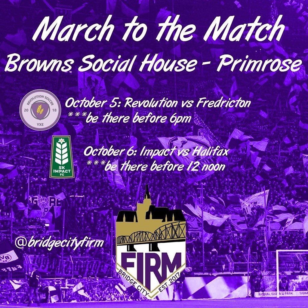 bridgecityfirm's tweet photo. Show your support for @SaskatoonRevs and @SKImpactFC by joining the March To The Match on both Oct. 5th &amp; 6th! https://t.co/cHdbZYh3Yu