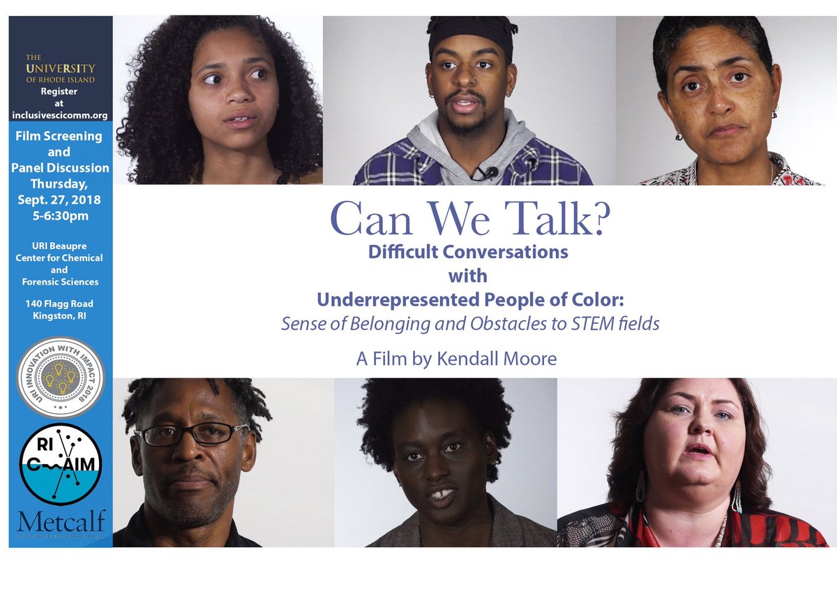 HarringtonURI's tweet photo. As part of #InclusiveSciComm, “Can We Talk?” a film created by @universityofri #HarringtonSchool Professor Kendall Moore &amp; students will premiere tomorrow at 5 PM in Beaupre. For more info visit: https://t.co/F4LxR73l5o https://t.co/6zmoAk7Qmr