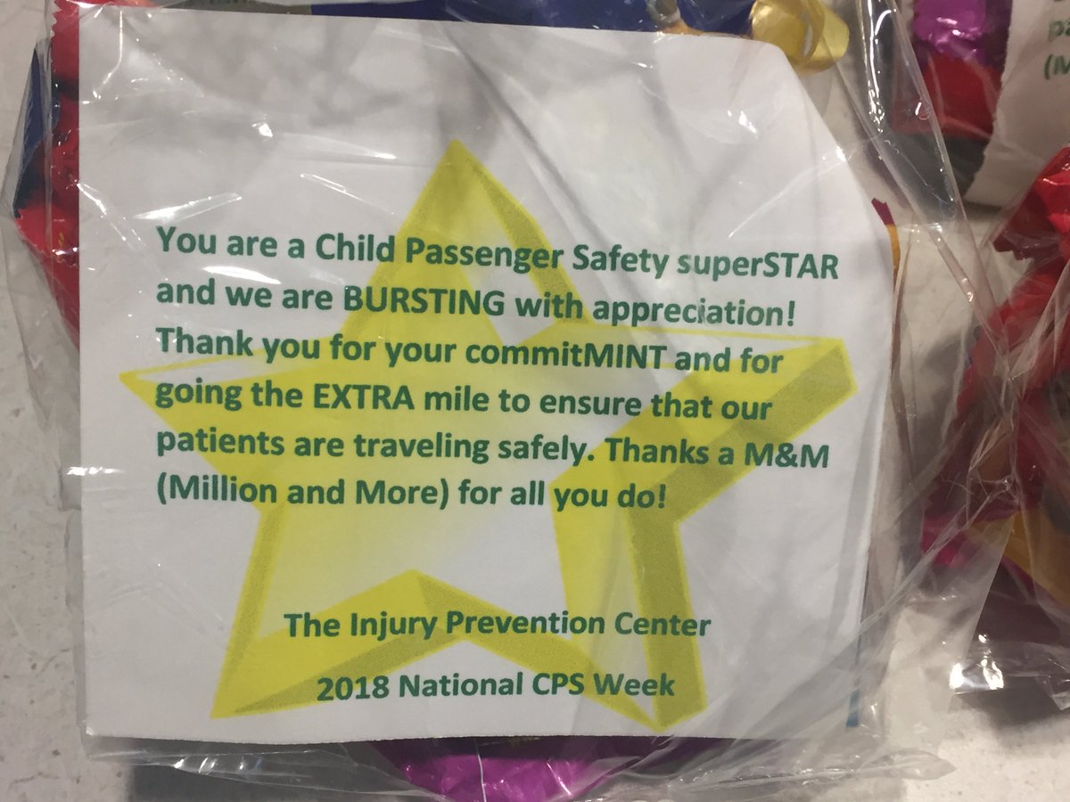 archildrensIPC's tweet photo. We see you @archildrens child passenger safety techs and advocates!  Here's a little token of our appreciation for helping make sure our families are traveling safe #TheRightSeat #CPSweek2018 #carseatsafety https://t.co/WO5aZIc0hv
