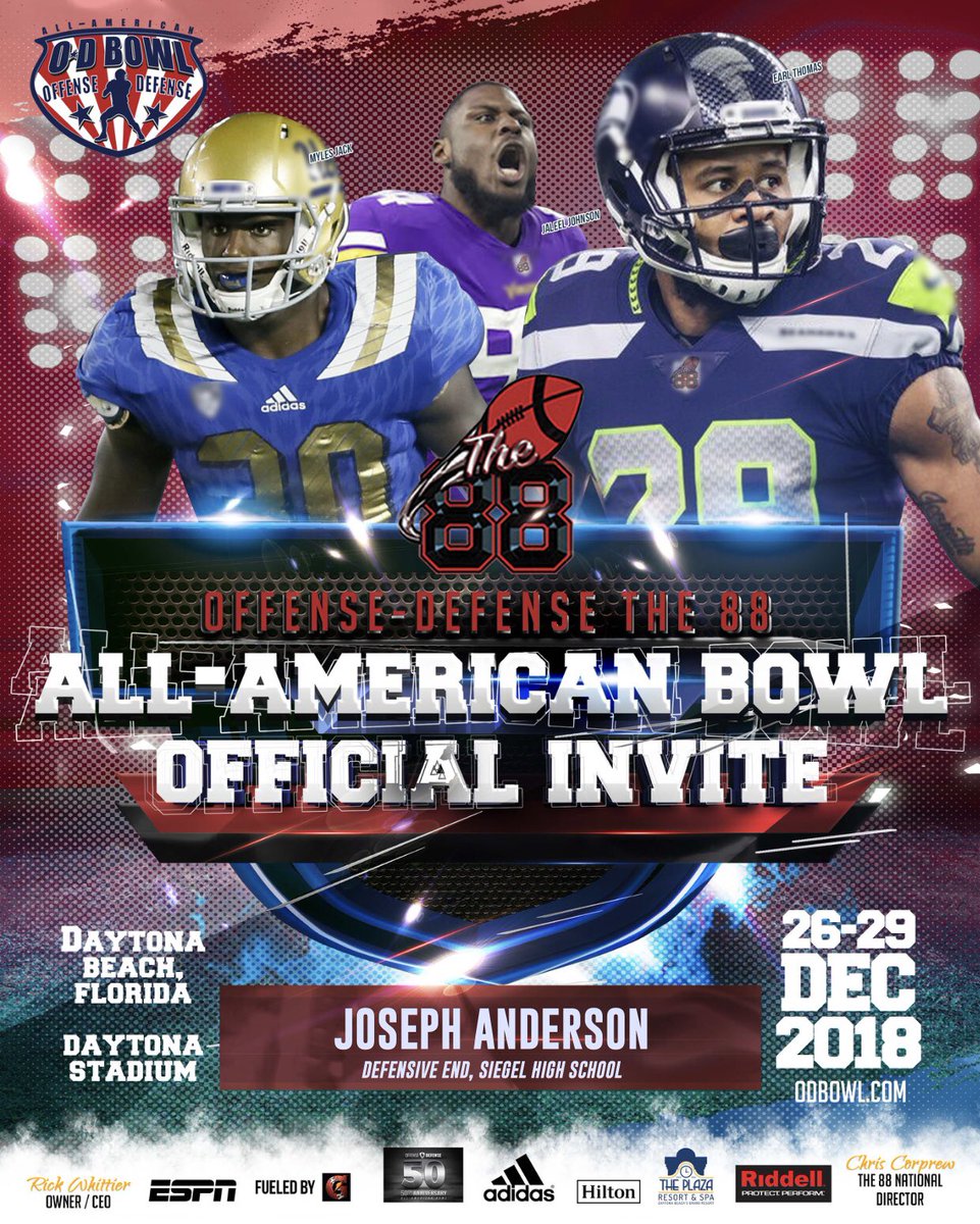 ODFootballCamps's tweet photo. Offense Defense Announces The 2019 The 88 All-American Bowl Defensive Ends Nominations. #JosephAnderson @ODNATIONCoachC ##TheLegacyContinues. #WeBackAtIt!!! #NascarGoFast. @ODFootballCamps #GroundStrikeAdidasβ‘οΈ #DaytonaBeach #Power5 #3NDone https://t.co/NltxOJwY5j