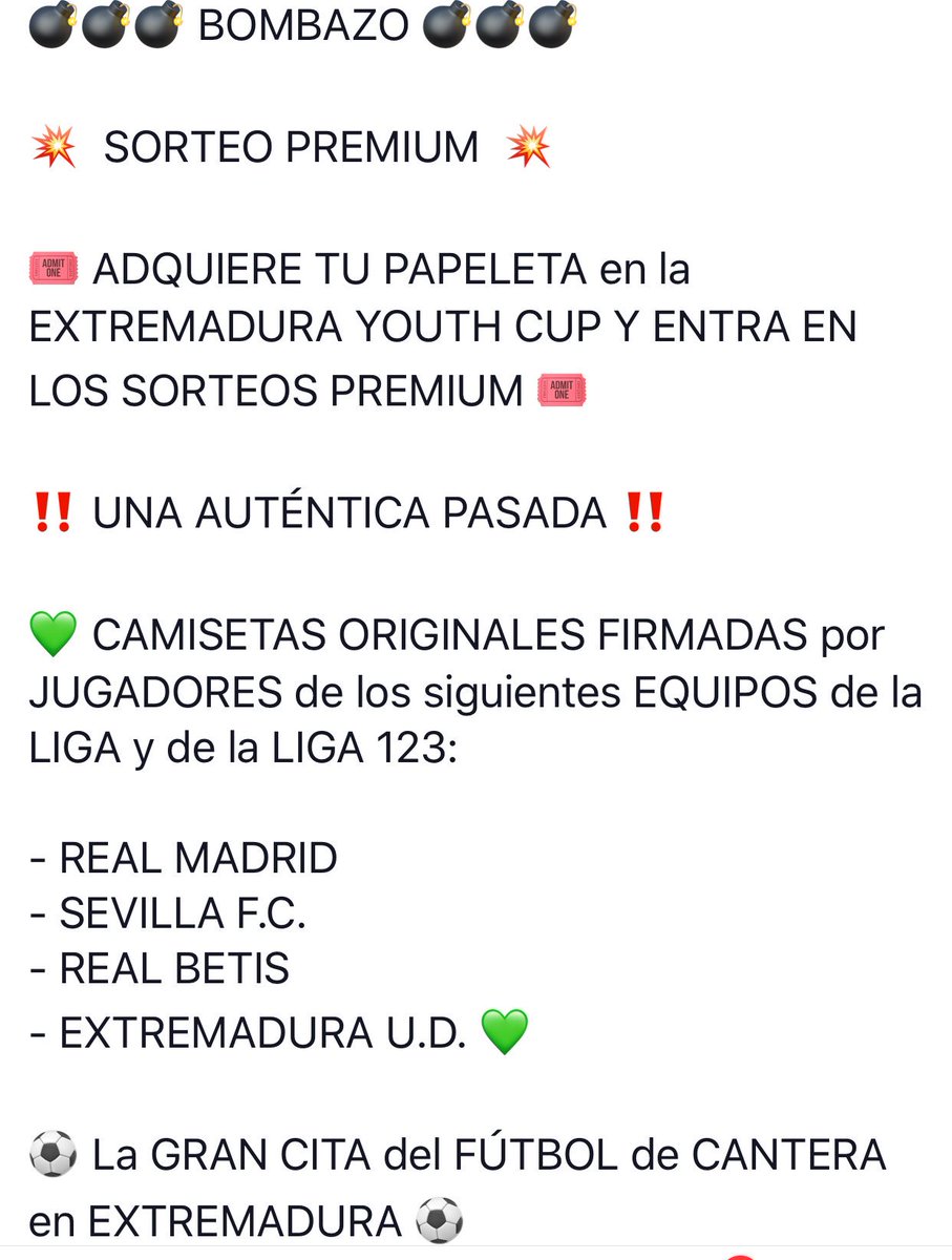 ExtremaduraFB's tweet photo. ACUDE al EVENTO DEPORTIVO del AÑO
#ExtremaduraFutbolBase #Futbol #Cantera #Asociación #EscuelaDeportiva #SeguimosCreciendo #Todosparauno #Aportodas #NuevaTemporadaNuevosRetos
#CreandoHistoriaJuntos #ExtremaduraYouthCup #SorteoPremium #realmadrid #sevillafc #betis #extremaduraud https://t.co/sO2grMjRAL