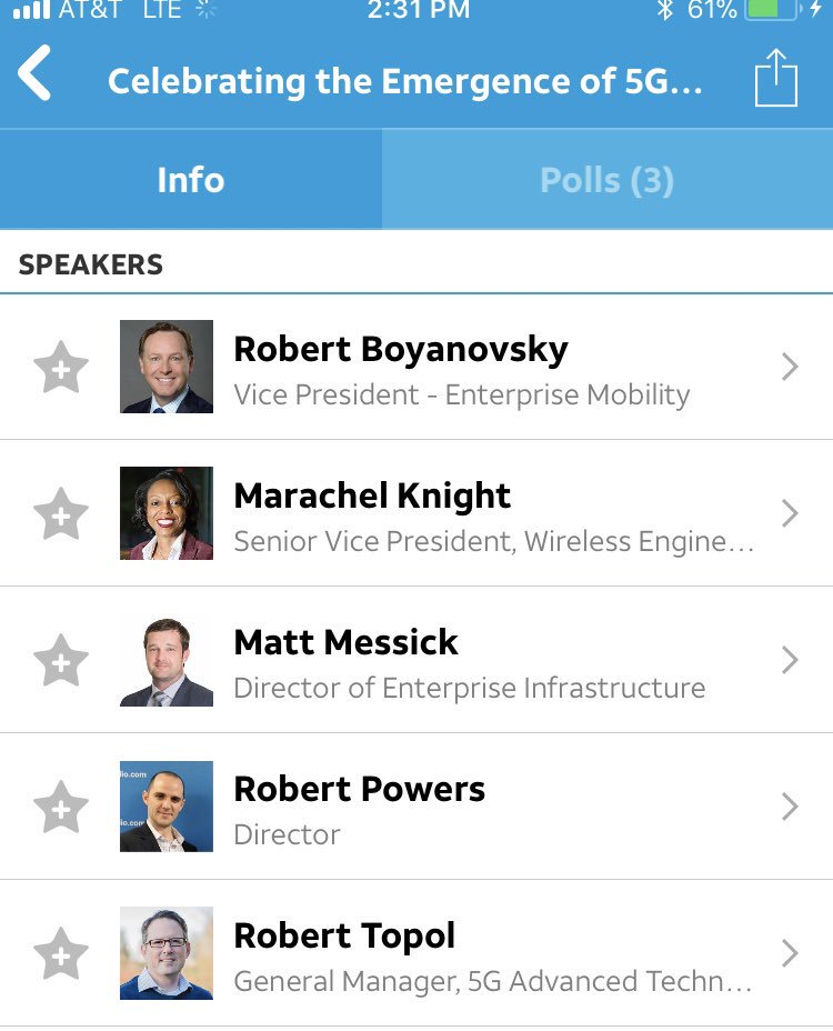 robjtopol's tweet photo. Great panel discussion with colleagues at the #ATTBizSummit on the emergence of 5G. The fact that Fox Innovation Lab and the Dallas Cowboys joined the panel is a clear indicator of where the industry is headed... the future is bright, and Intel is ready #IamIntel https://t.co/ILZxzizt6y