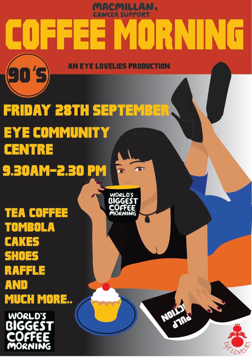 EyeLovelies's tweet photo. 90’s theme coffee morning 9.30-2.30 and 90’s disco 8-11.30 this Friday at Manor Farm Community Centre, Eye. All in aid of @macmillancancer Lots of 90’s fun for such a great charity. Hope to see lots of you there! https://t.co/BcbIZYDqRC