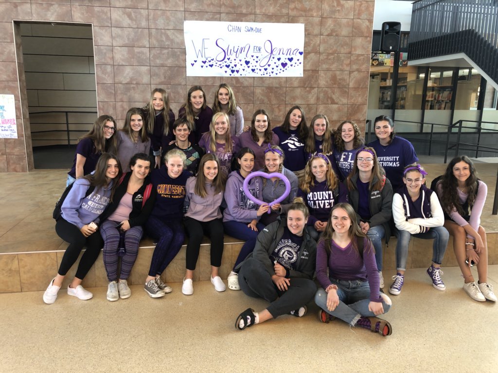 justinestell's tweet photo. Thank you to everyone who wore purple today to honor our Jenna Paschke. We are so thankful for the support, kindness, and solidarity we have been shown this week. We are #JennaStrong 💜
#FlyHighJenna #Swim4Jenna #OurJenna https://t.co/11i0qu0MEX