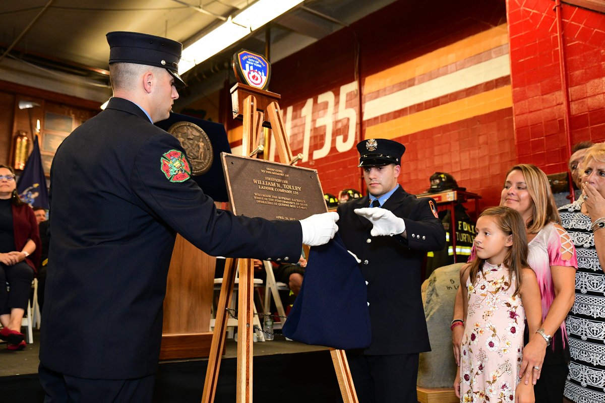 FDNY's tweet photo. Read more about today’s plaque dedication ceremony for #FDNY Firefighter William N. Tolley #Ladder135 at https://t.co/CqlLNcKB9x https://t.co/4CinmzLRMw