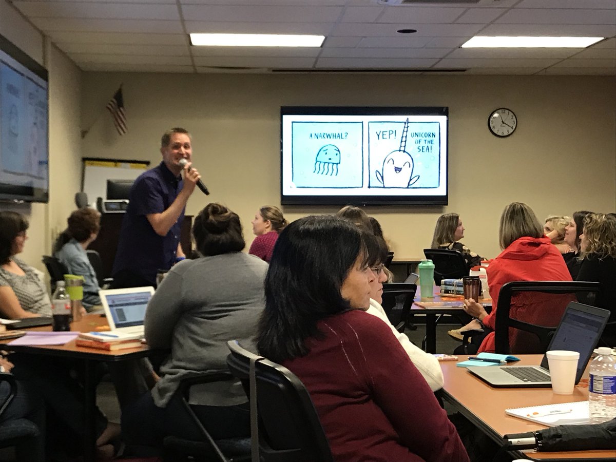 thebookteacher's tweet image. I had a great day of PD with @MrSchuReads! Now I’m on a mission to change the world ‘in a library way’. #getready #fangirl #btsls