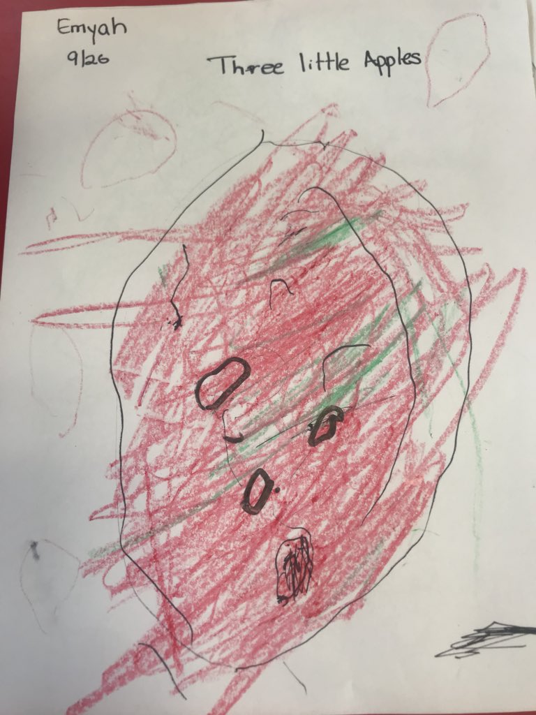 scmejia2's tweet photo. Drawing a representation of the story, Five Little Apples./Dibujando una representación del cuento, Cinco manzanitas. #gb112 #112pride #earlymath #earlyliteracy https://t.co/UT26xIO3NT