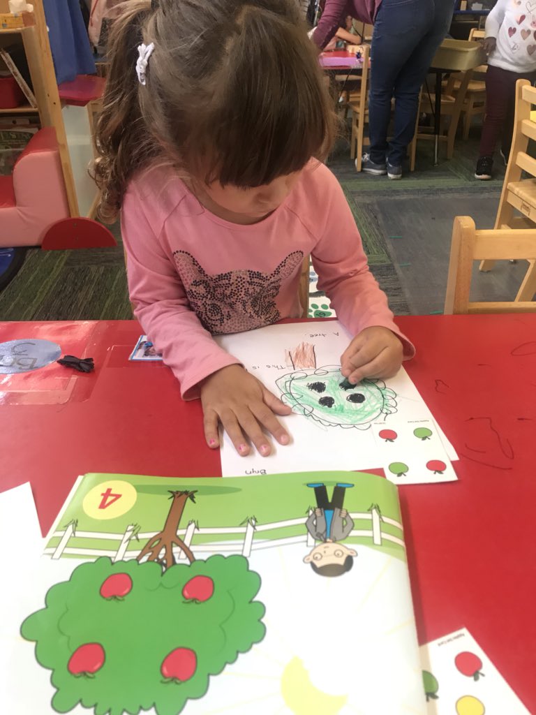 scmejia2's tweet photo. Drawing a representation of the story, Five Little Apples./Dibujando una representación del cuento, Cinco manzanitas. #gb112 #112pride #earlymath #earlyliteracy https://t.co/UT26xIO3NT