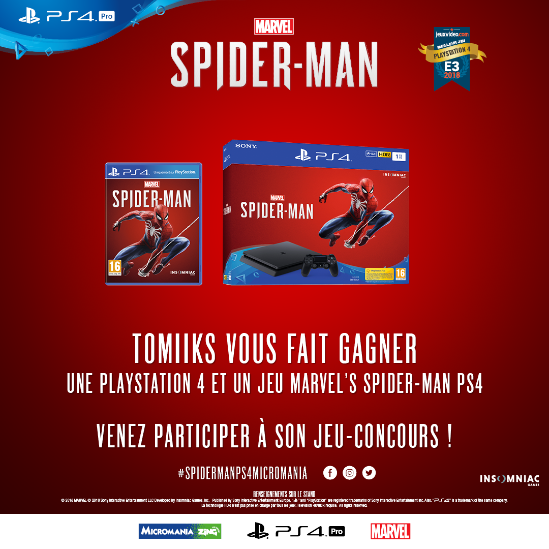 Tomiiks's tweet photo. 🔥Concours🔥 RT + Follow pour tenter de gagner une PS4 et le jeu #SpidermanPS4 Fin du #concours et tirage au sort le 14/10 à 18h ! 
#SpiderManPS4Micromania https://t.co/ejwAsmbHdz