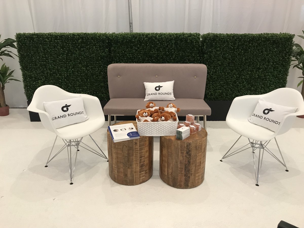 grandroundsinc's tweet photo. Who is ready for #WorkforceStrategy2018? Make sure to stop by our lounge to grab some swag, enter for a chance to win a Sonos speaker and learn more about improving the employee experience. https://t.co/bmwdrWILDO #NBGH https://t.co/JUgFhSeEUP