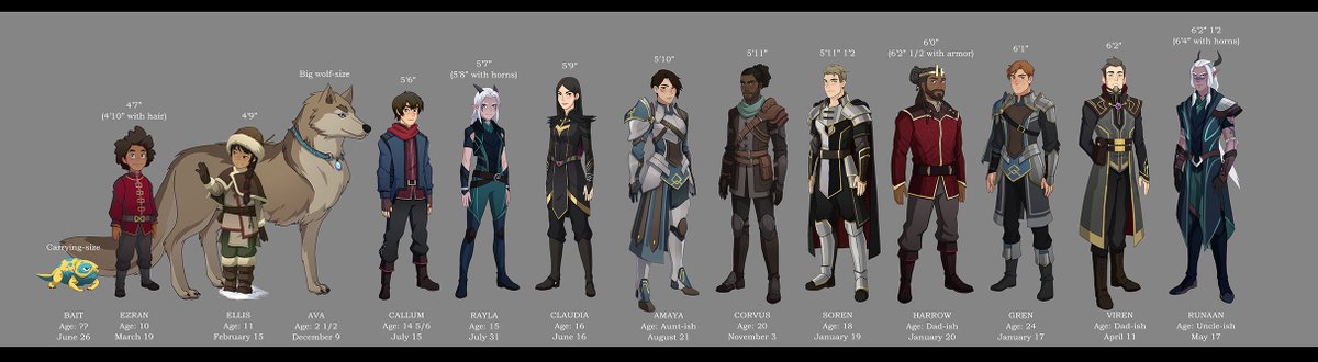 Our full lineup of character heights, ages, and birthdays is now on our website! bit.ly/2QZMTi5 

#TheDragonPrince