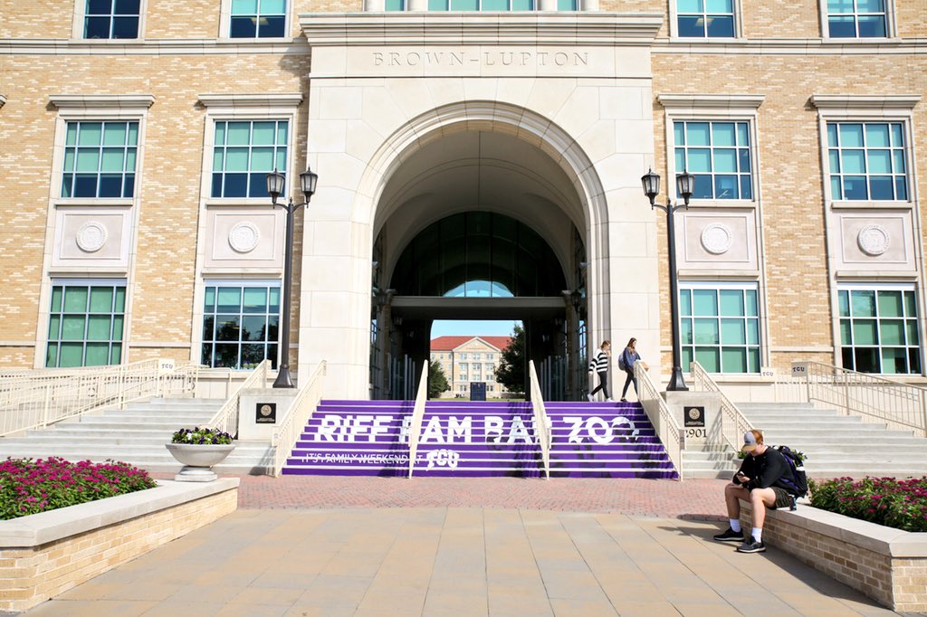 TCU's tweet photo. Riff, Ram, Bah Zoo! Family Weekend begins this Friday, and we can’t wait to see everyone. #FrogFam #TCU 💜 https://t.co/MRbwb10qN6