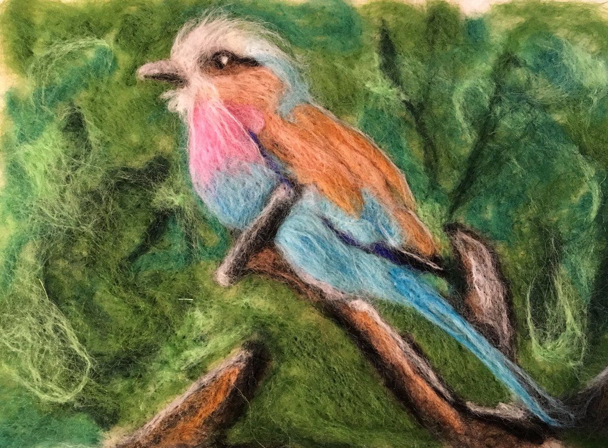 A different type of painting for me. I used yarn. Lilac breasted roller. #birdwhispererproject