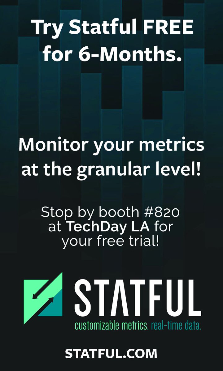 statfulhq's tweet photo. Hey #startups! We know your team wears many hats. Having to keep track of your product's metrics shouldn’t be one of them.
Meet us at @TechDayHQ LA on 9/27 with your 6 month FREE trial of @statfulhq
Stop by booth #820 to get started!
#techday #takeontechday https://t.co/bg96t4MVx4