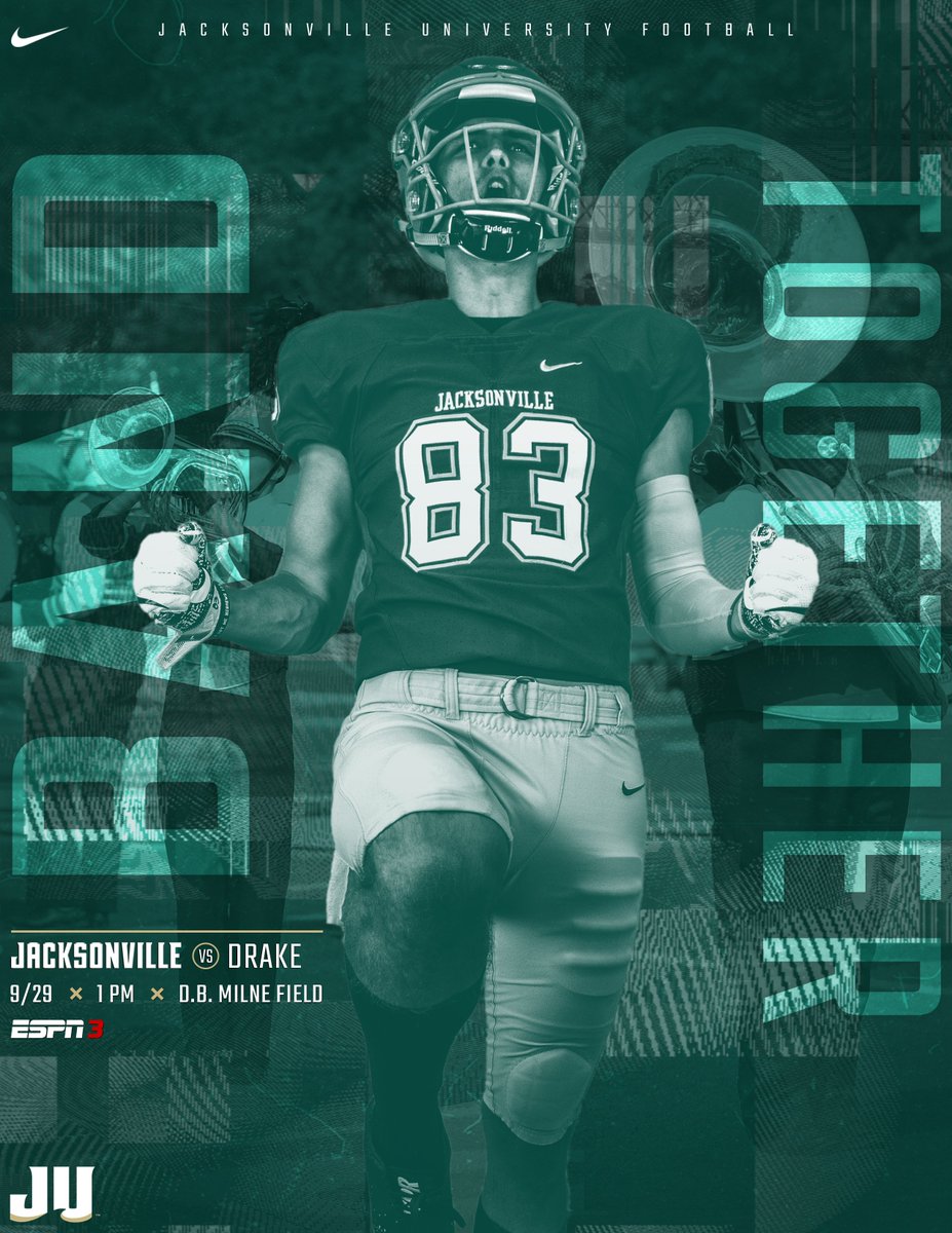 JAX_FB's tweet photo. B A N D  T O G E T H E R.  Back in action this Saturday at 1 PM.

#DareToBeBold 
#JUPhinsUp https://t.co/owDhVxbVl5