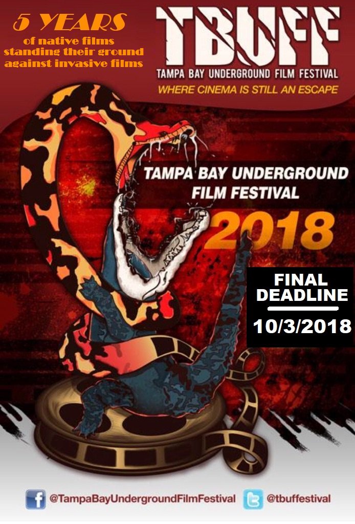 Tampa Bay Underground #FilmFestival FINAL deadline is in 1 wk, 10/3 for Dec’18 event! 200 #films/30 awards in ’17 for #indyfilm! All genres: #horror #comedy #drama #action #documentary #foreign, #shortfilm or feature, details at TBUFF DOT ORG, submit today!