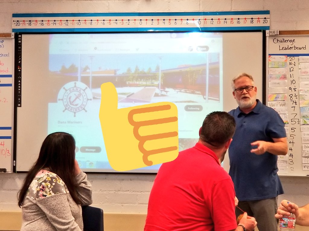 sfriedlandsmith's tweet photo. Thumbs up to @joefranceschini for bringing a winning social media training to the Dana staff. #historyteachersrock https://t.co/1p4EXjFD44