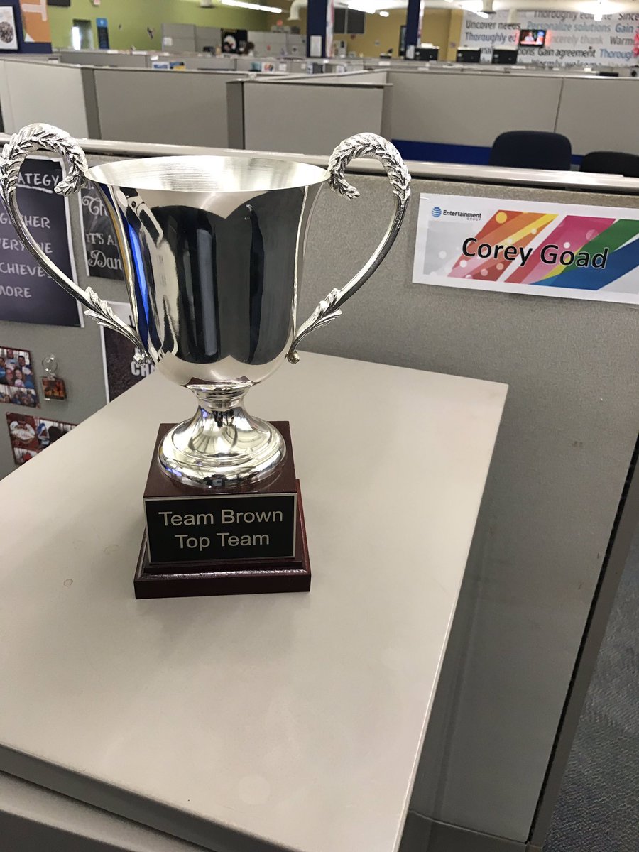 August was my first month on the tech floor.  I was lucky to get an amazing team, with teamwork we finished as the top team in our management group for the month of August!  The trophy will now live at my desk but will be filled with candy for my team.  #LifeAtATT #TechCareTweets