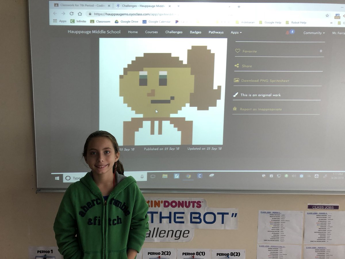 FerraraCodes's tweet image. Sixth Grade Coding in full swing with students creating awesome self-portraits in @kid_OYO ‘s brand new #spriteeditor @CodeMakeOwn