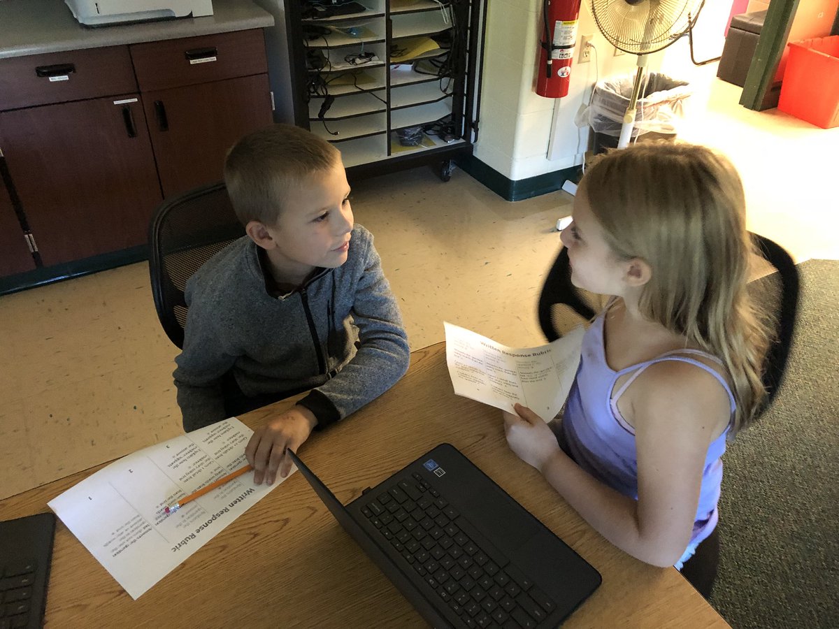 JessiJohnsonj's tweet photo. We’re working on responding to text using evidence, so today we analyzed sample answers &amp; scored them with the rubric as a class using #goggleforms to track the results. Ss thought about what elements made a complete answer and defended their score. @mpqripon #questelem https://t.co/OG8sMrDNSq