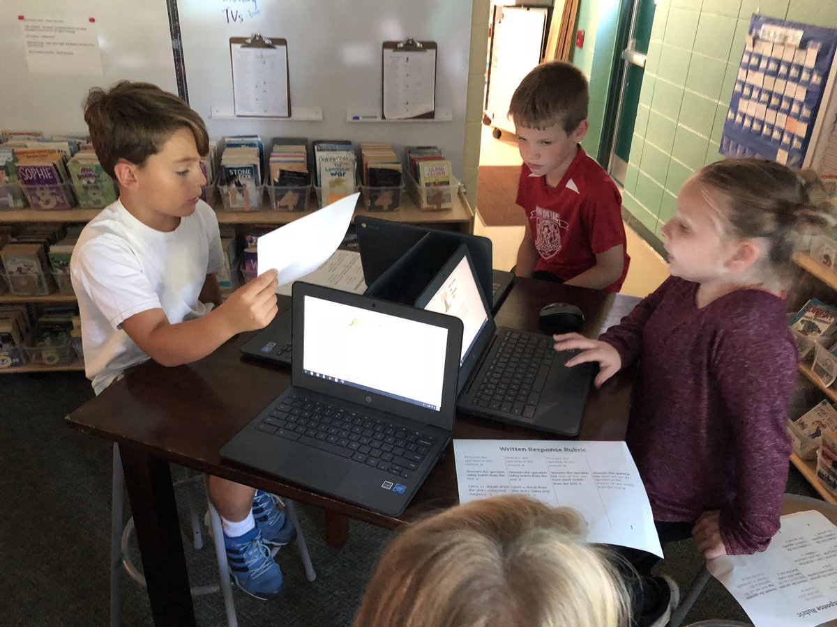JessiJohnsonj's tweet photo. We’re working on responding to text using evidence, so today we analyzed sample answers &amp; scored them with the rubric as a class using #goggleforms to track the results. Ss thought about what elements made a complete answer and defended their score. @mpqripon #questelem https://t.co/OG8sMrDNSq