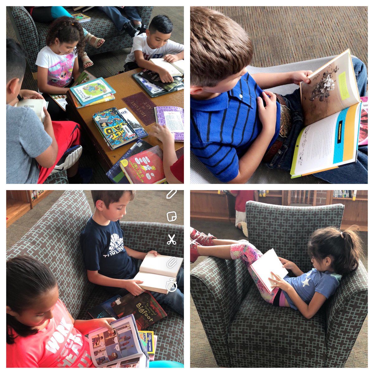 We love spending time reading news books at the library!📚#tesbulldogs #wisdgreatness