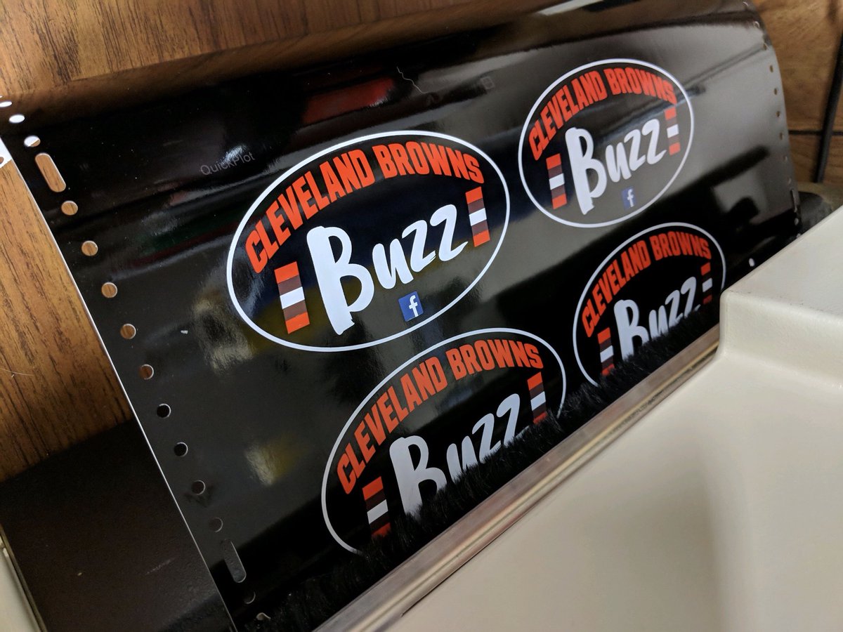 JWMyers_330's tweet photo. New Cleveland Browns Buzz window stickers rolling off the presses today! Stop by the GNATS tailgate October 7th and pick one up! #DawgPound #CBBUZZ https://t.co/WGG3etGTqO
